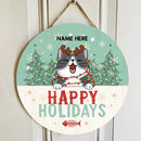 Happy Holiday - Mint Green Pine Trees - Personalized Cat Christmas Door Sign