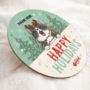Happy Holiday - Mint Green Pine Trees - Personalized Cat Christmas Door Sign