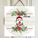 Dogs Wear Santa's Hat And Scarf - Xmas Berries - Light Wooden - Personalized Dog Christmas Door Sign
