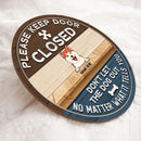 Please Keep Door Closed Don't Let The Dog Out No Matter What It Tell You Custom Background - Personalized Dog Door Sign