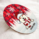 Dog In Snow - Red Plaid White Snowflake - Personalized Dog Christmas Door Sign