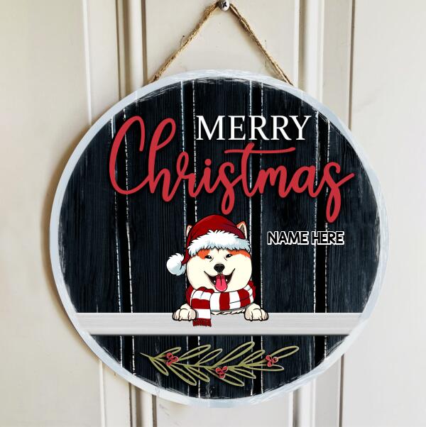 Merry Christmas - Black Wooden - Personalized Dog Christmas Door Sign