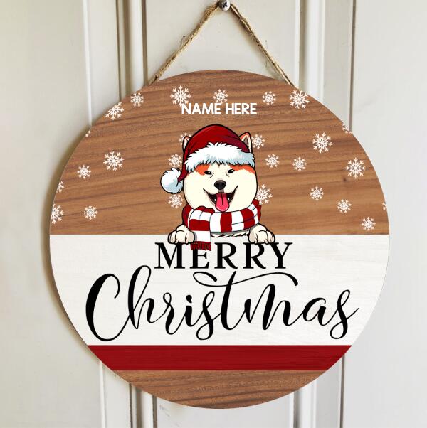 Merry Christmas - Pale Wooden - Personalized Dog Christmas Door Sign