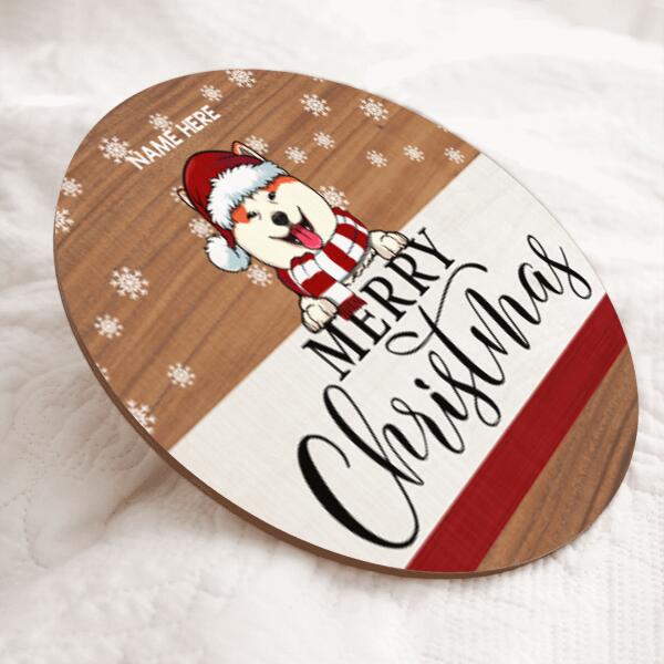 Merry Christmas - Pale Wooden - Personalized Dog Christmas Door Sign