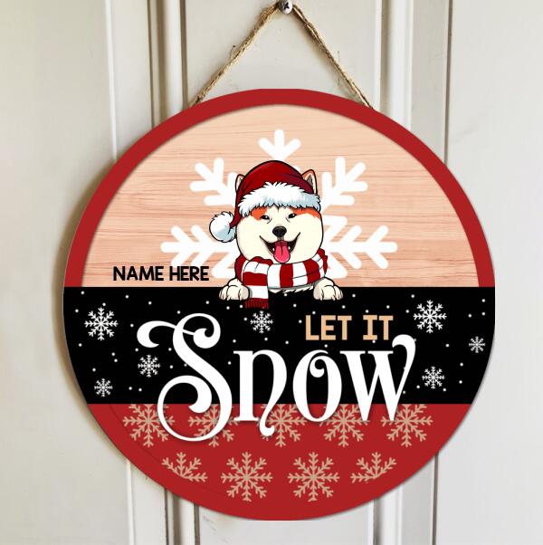 Let It Snow - Red & Black - Wooden - Personalized Dog Christmas Door Sign