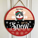 Let It Snow - Red & Black - Wooden - Personalized Cat Christmas Door Sign
