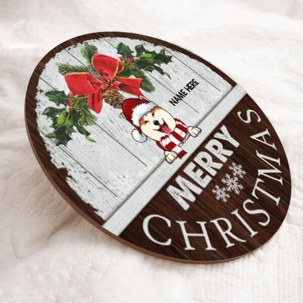 Merry Christmas - White Wood Wall - Personalized Dog Christmas Door Sign