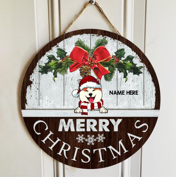 Merry Christmas - White Wood Wall - Personalized Dog Christmas Door Sign