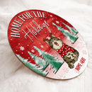Home For The Holidays - Faded Red Wooden - Personalized Cat Christmas Door Sign