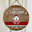 Merry Christmas - Brown Wooden - Personalized Dog Christmas Door Sign