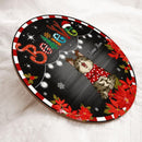 Believe - White Wooden - Red Stripes Around - Personalized Cat Christmas Door Sign