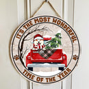 It's The Most Wonderful Time Of The Year - Old Wooden - Red Truck - Personalized Dog Christmas Door Sign