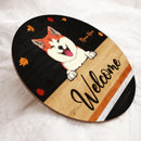 Welcome - Leaves Fall - Black Ground - Personalized Dog Autumn Door Sign