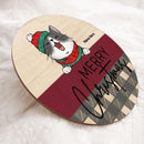 Merry Christmas - Pale, Red & Plaid - Personalized Cat Christmas Door Sign