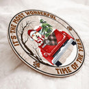 It's The Most Wonderful Time Of The Year - Dark Old Wooden - Red Truck - Personalized Dog Christmas Door Sign