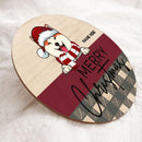 Merry Christmas - Pale, Red & Plaid - Personalized Dog Christmas Door Sign
