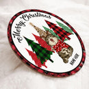 Merry Christmas - Red Plaid Around - Personalized Cat Christmas Door Sign