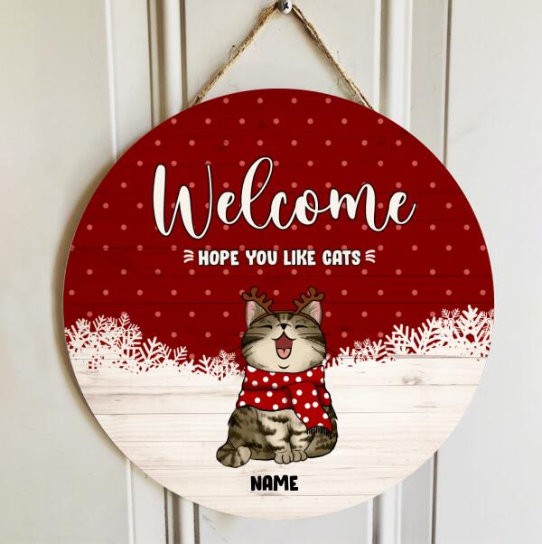 Welcome Hope You Like Cats, Christmas Door Hanger, Personalized Cat Breed Door Sign, Cat Lovers Gifts, Front Door Decor