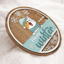 Hello Winter - Mint Costume - Wooden - Personalized Cat Christmas Door Sign