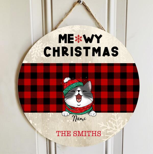 Meowy Christmas Door Decoration , Cat Lovers Christmas Sign, Personalized Cat Breed Door Sign