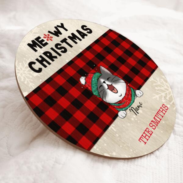 Meowy Christmas Door Decoration , Cat Lovers Christmas Sign, Personalized Cat Breed Door Sign