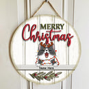 Merry Christmas - White Wooden - Personalized Cat Christmas Door Sign