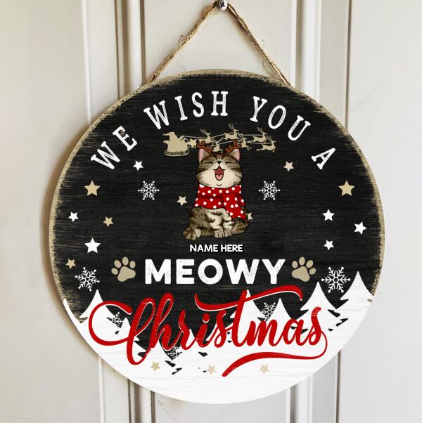 We Wish You A Meowy Christmas, Snowflake & Santa Door Hanger, Personalized Cat Breeds Door Sign, Xmas Front Door Decor