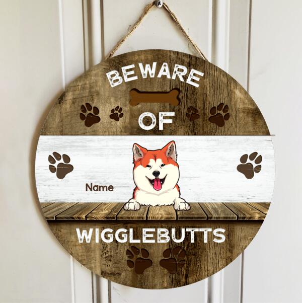 Beware Of Wigglebutts, Door Hanger, Dog Dad Gift, Dog Mom Gift, Personalized Dog Breed Door Sign