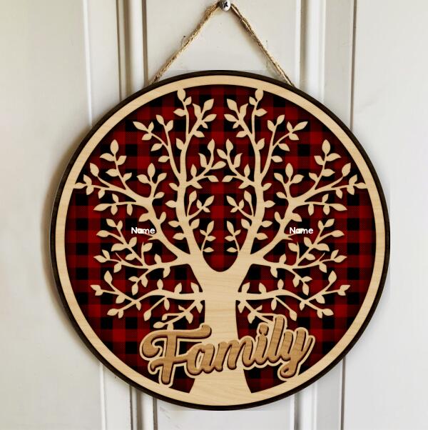 Family Tree With Four Color Backgrounds, Hearts And Paws Wing, Personalized Door Sign