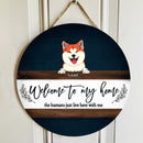 Welcome To Our Home, Navy Wooden Door Hanger, Personalized Dog Breeds Door Sign, Dog Lovers Gifts, Front Door Decor