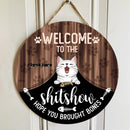 Welcome To The Shitshow Hope You Brought Bones, Cute Cat Breeds With Curtain, Personalized Cat Door Sign