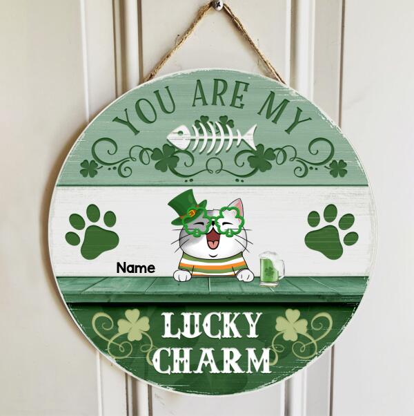 You Are My Lucky Charm, Four-Leaf Clover Door Hanger, Personalized Cat Breeds Door Sign, Cat Lovers Gifts