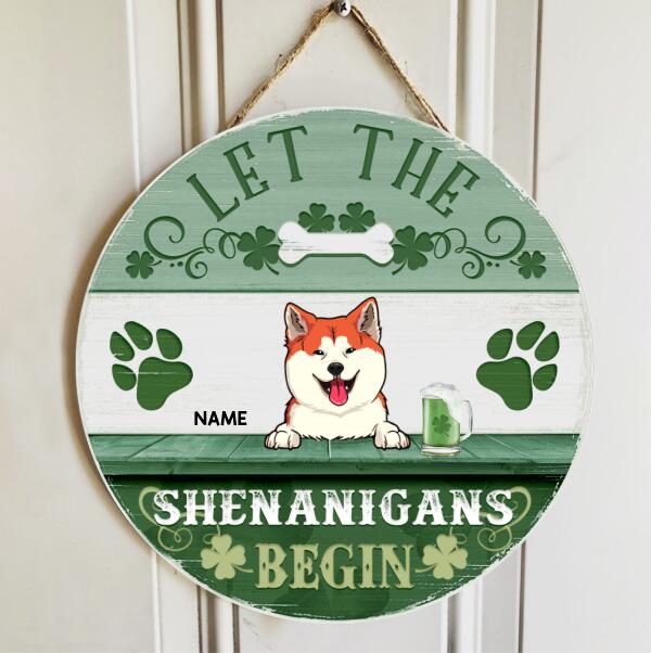 Let The Shenanigans Begin, Four-Leaf Clover Door Hanger, Personalized Dog Breeds Door Sign, Dog Lovers Gifts