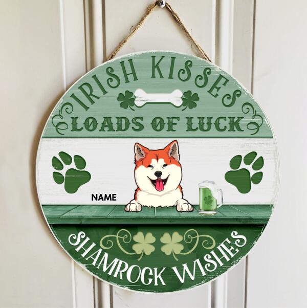 Irish Kisses & Shamrock Wishes, Four-Leaf Clover Door Hanger, Personalized Dog Breeds Door Sign, Dog Lovers Gifts