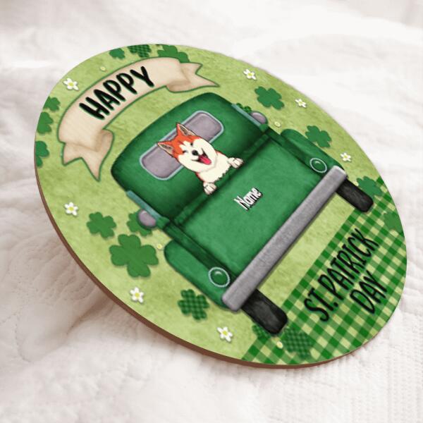 Happy St. Patrick Day, Green Door Hanger, Personalized Dog Breeds Door Sign, Dog Lovers Gifts, Front Door Decor