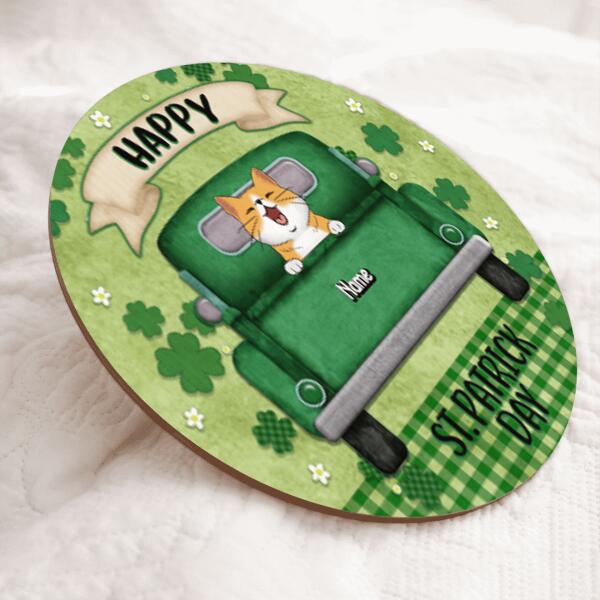 ﻿Happy St. Patrick Day, Green Door Hanger, Personalized Cat Breeds Door Sign, Cat Lovers Gifts, Front Door Decor