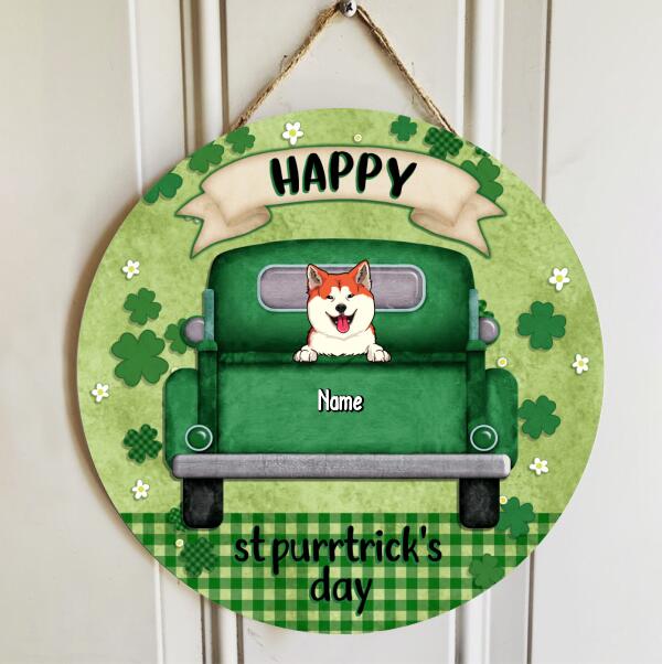 ﻿Happy St. Purrtrick's Day, Green Door Hanger, Personalized Dog Breeds Door Sign, Dog Lovers Gifts, Front Door Decor