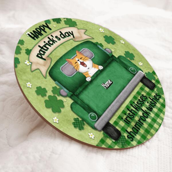 ﻿Happy St. Patrick's Day Irish Kisses Shamrock Wishes, Personalized Cat Breeds Door Sign, Cat Lovers Gifts