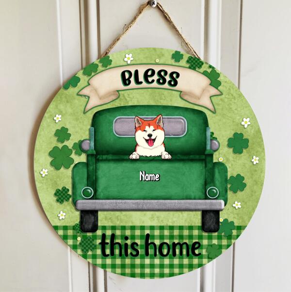 Bless This Home, Four-Leaf Clover Door Hanger, Personalized Dog Breeds Door Sign, Dog Lovers Gifts, Front Door Decor