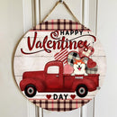Happy Valentine Day, Plaid Door Hanger, Personalized Dog Breeds Door Sign, Valentine Gifts For Dog Lovers