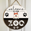 Welcome To Our Zoo, Wooden Door Hanger, Personalized Dog Breeds Door Sign, Gifts For Dog Lovers, Front Door Decor