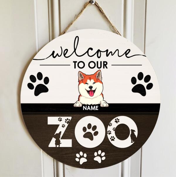 Welcome To Our Zoo, Wooden Door Hanger, Personalized Dog Breeds Door Sign, Gifts For Dog Lovers, Front Door Decor