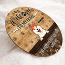 Welcome To Our Home, The Humans Just Live Here With Us, Pawprints Background, Personalized Dog & Cat Door Sign