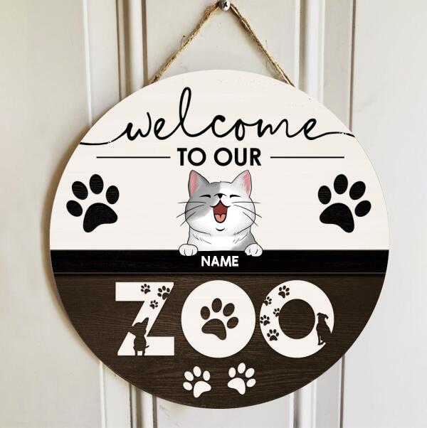 Welcome To Our Zoo, Wooden Door Hanger, Personalized Cat Breeds Door Sign, Gifts For Cat Lovers, Front Door Decor