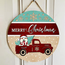 Merry Christmas, Vintage Truck Rustic Door Hanger, Personalized Dog Breed Door Sign