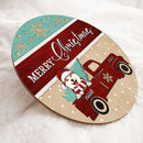 Merry Christmas, Vintage Truck Rustic Door Hanger, Personalized Dog Breed Door Sign