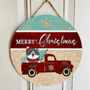 Merry Christmas, Vintage Truck Rustic Door Hanger, Personalized Cat Breed Door Sign
