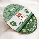 This House Runs On Love & Lots Of Shenanigans, Four-Leaf Clover Door Hanger, Personalized Dog Breeds Door Sign