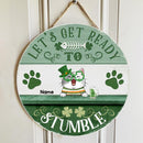 Let's Get Ready To Stumble, Four-Leaf Clover Door Hanger, Personalized Cat Breeds Door Sign, Cat Lovers Gifts