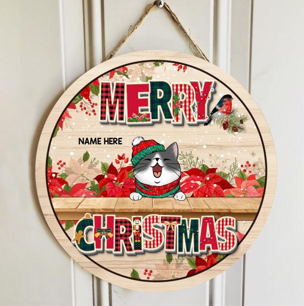 Merry Christmas, Flower Rustic Door Hanger, Personalized Cat Breeds Door Sign, Front Door Decor